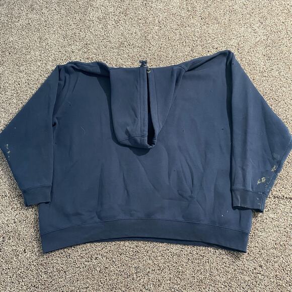 Carhartt Hoodie Mens 3XL Blue Workwear Distressed Paint Stains Splatter Holes - Picture 2 of 9